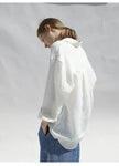 FJØRNA women's long sleeve linen blouse, lightweight and breathable top with relaxed fit, natural fabric and casual style.