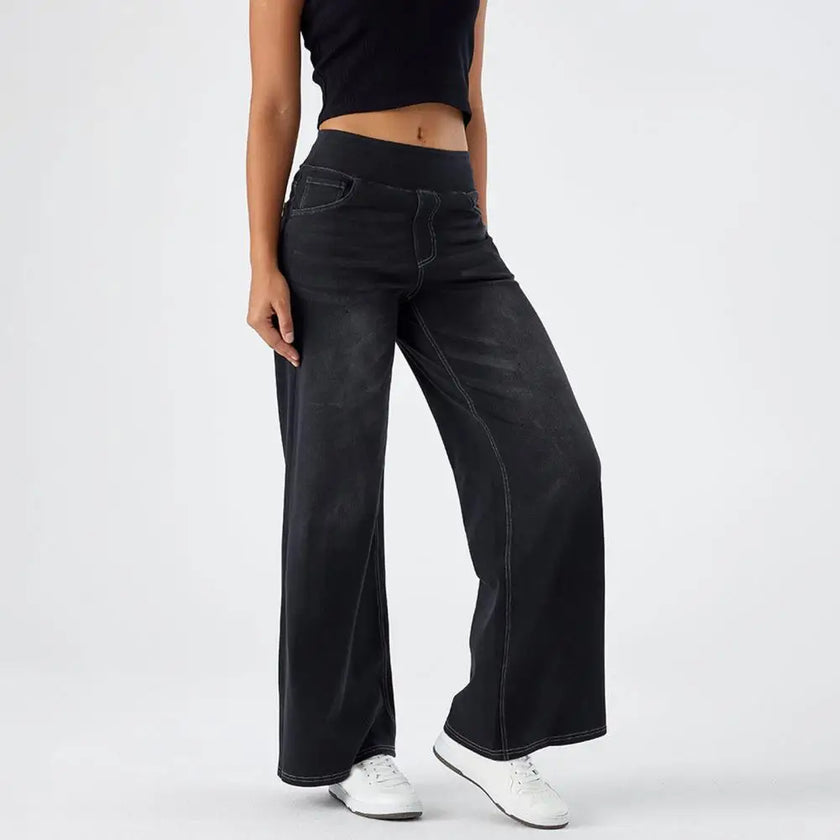 Lace Jeans Women Wide Leg High Waist