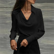 FJØRNA women's satin long sleeve shirt, stylish and smooth fabric, featuring a classic collar and button-front design.