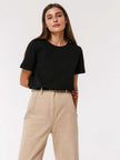 FJØRNA women's cotton T-shirt, soft white top with round neckline and short sleeves, casual and comfortable for everyday wear.
