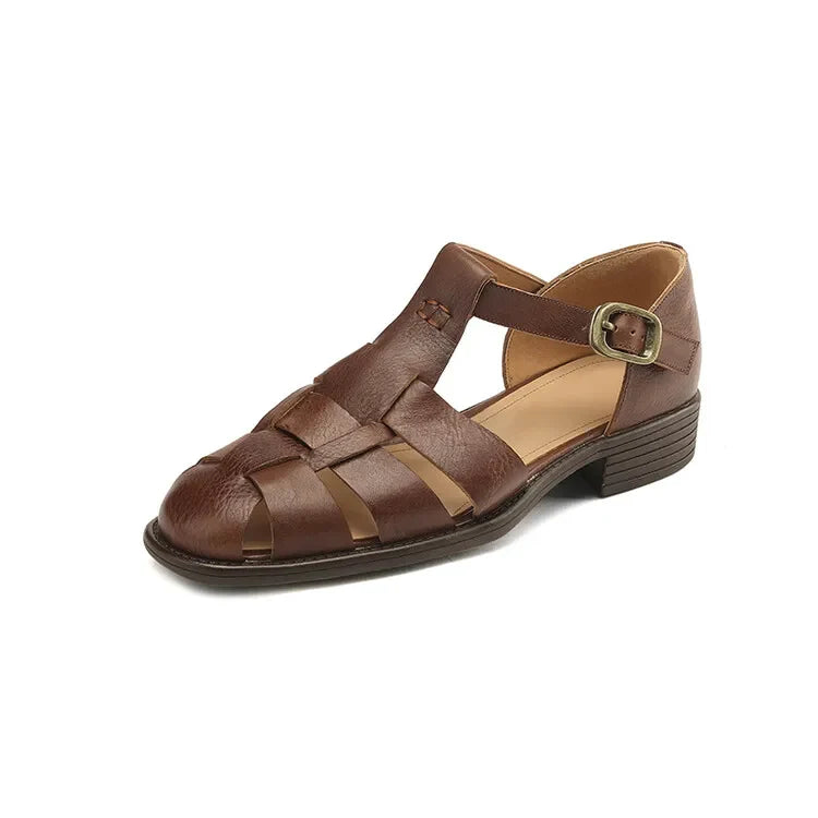 FJØRNA women's Italian leather sandals with adjustable straps, stylish open-toe shoes for women.