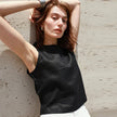 FJØRNA women's linen crop top with short sleeves and V-neck, light and breathable fabric perfect for warm weather
