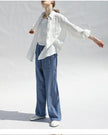 FJØRNA women's long sleeve linen blouse, stylish and breathable top with a relaxed fit, perfect for casual or office wear