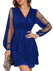 FJØRNA black long sleeve A-line dress with a solid color design, suitable for spring and autumn seasons.
