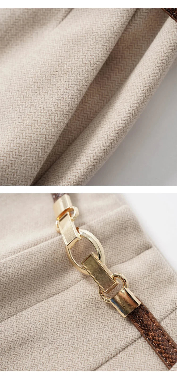 Women's wool wide leg trousers by FJØRNA featuring high waist and tailored fit, shown in neutral fabric with a relaxed silhouette.