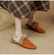 FJØRNA women's plush lined fur mule slippers, slip-on luxury shoes with cozy fur lining and soft slip-on design.
