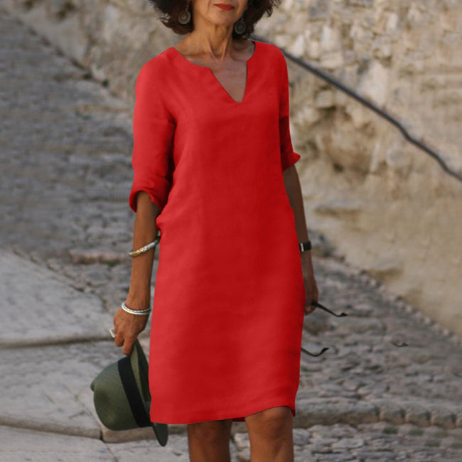 Jasmine - Chic V-Neck Polyester Summer Dress