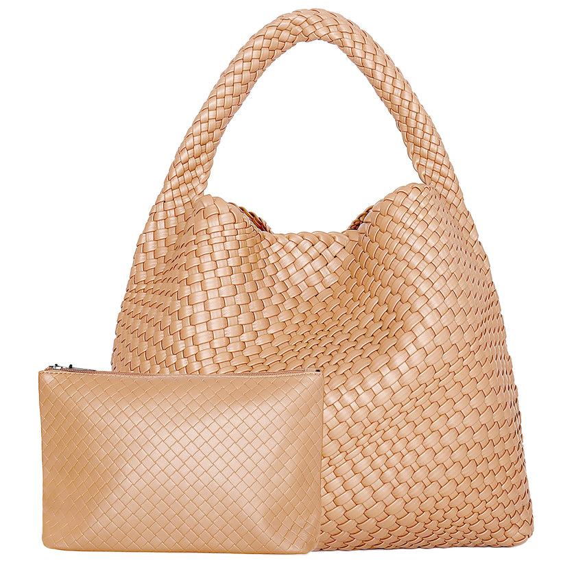 Ingrid | Handwoven Faux Leather Tote Bag with Clutch – Chic & Spacious