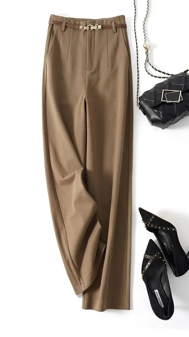 FJØRNA women's wool wide-leg high-waist trousers, tailored pants with a relaxed fit and elegant design.