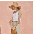 FJØRNA satin-trimmed linen camisole featuring delicate satin accents and lightweight, breathable linen fabric.