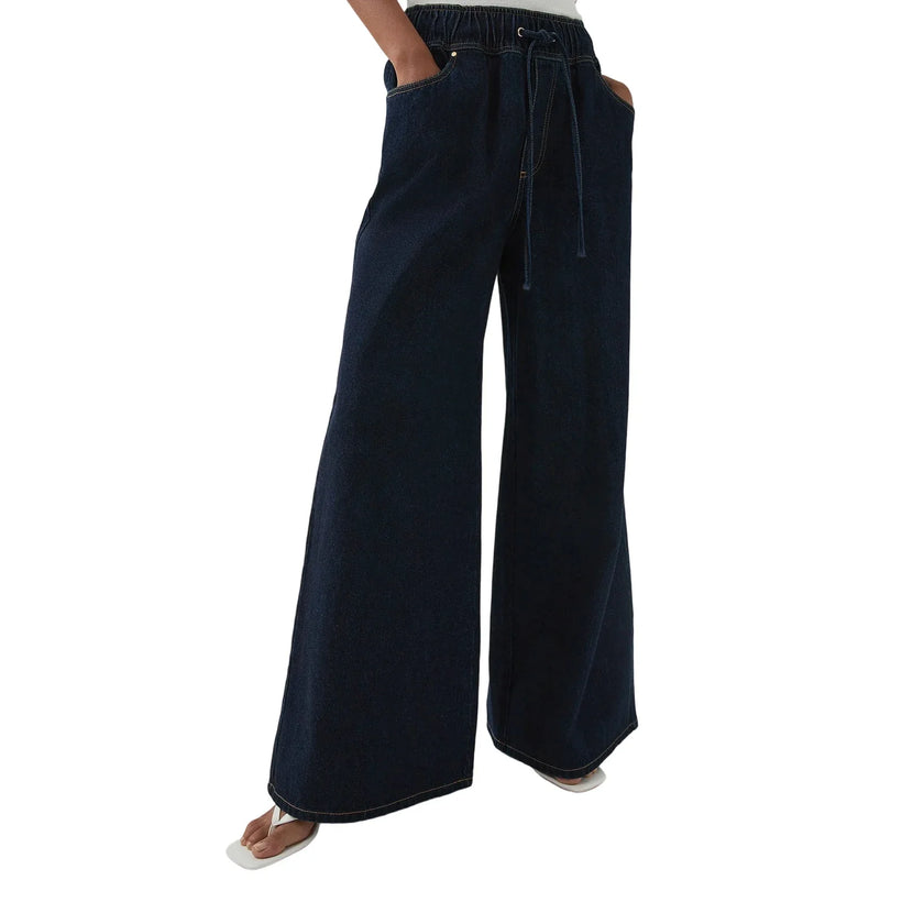 Denim Jeans Women Wide Leg Drawstring