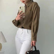 FJØRNA women's linen shirt with open collar, lightweight and breathable tops for women, in a relaxed fit with long sleeves.