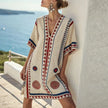 FJØRNA women's summer maxi dress with floral pattern, V-neckline, and flowy fabric ideal for beach and casual wear.
