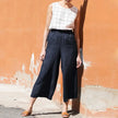 Linen Wide Leg Trousers Women Drawstring Pull-On