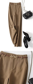Women’s wool wide-leg trousers by FJØRNA, high waist, tailored pants with a relaxed fit and elegant style.