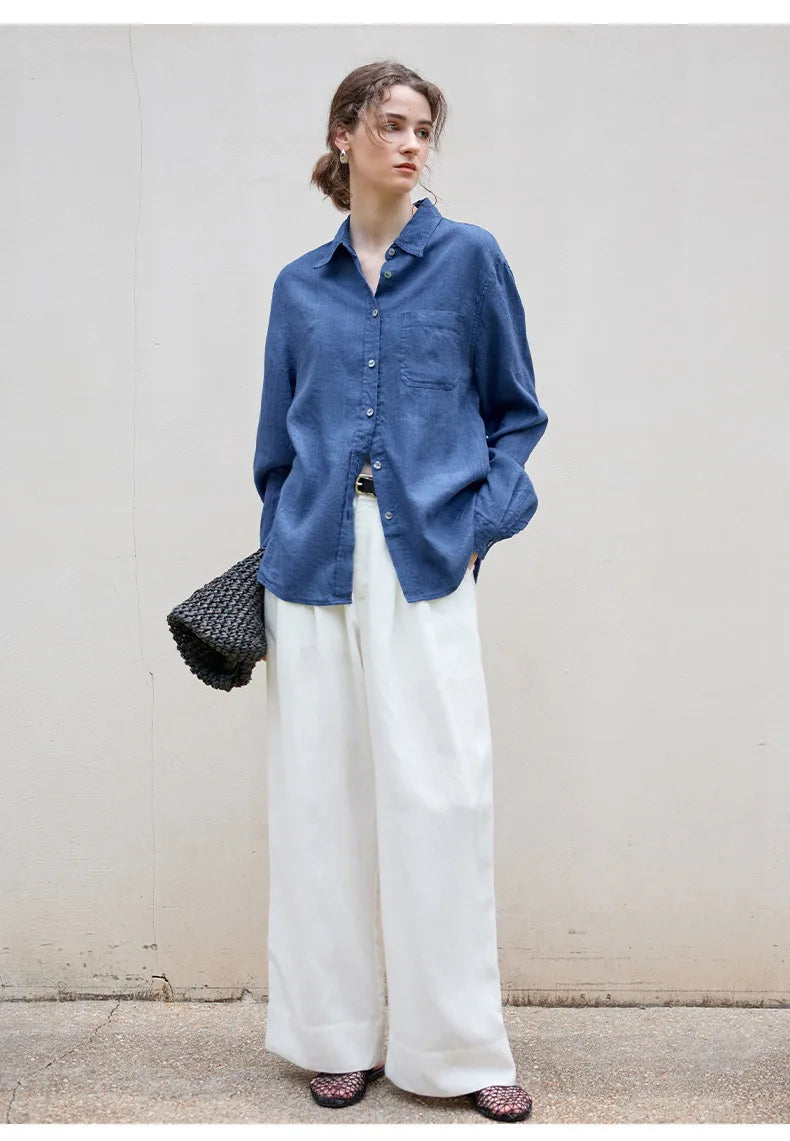 FJØRNA women's linen blend shirt featuring a relaxed fit, lightweight fabric, and casual style, ideal for warm weather.