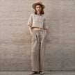 FJØRNA linen crop top for women with short sleeves, lightweight and breathable for casual summer wear.