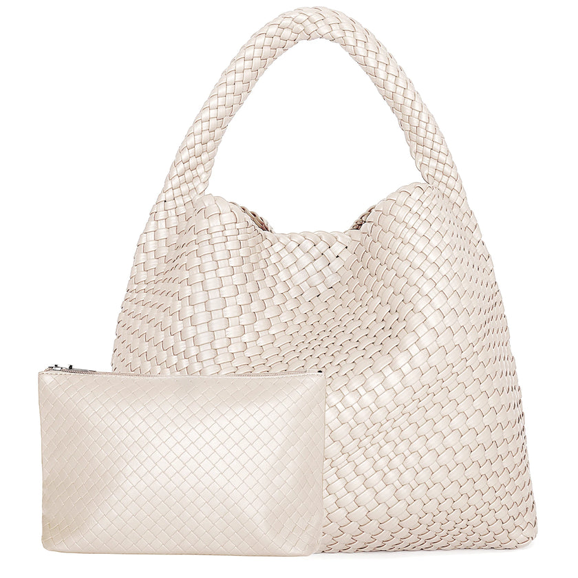 Ingrid | Handwoven Faux Leather Tote Bag with Clutch – Chic & Spacious