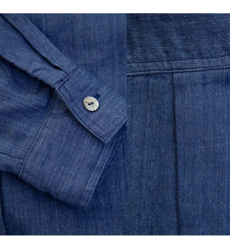 FJØRNA women's linen blend shirt, stylish and breathable blouse, featuring a relaxed fit and natural fabric texture.