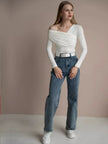 Women’s off-shoulder cotton top by FJØRNA featuring a relaxed fit, white fabric, and stylish design for casual wear.