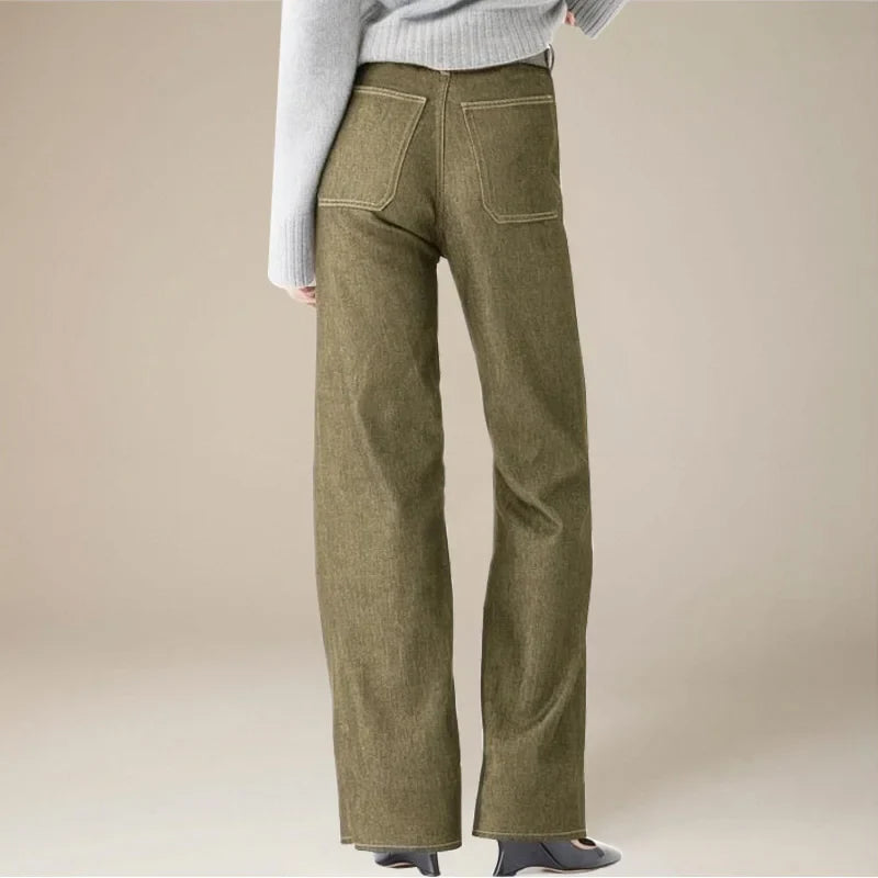 FJØRNA women's cotton wide-leg jeans with high waist, relaxed fit, and classic denim look, shown on a model.