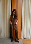 FJØRNA women's linen blend wide-leg high-waist trousers, stylish and comfortable for casual or office wear.