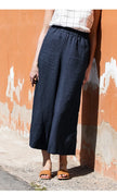 Linen Wide Leg Trousers Women Drawstring Pull-On