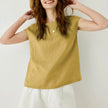 FJØRNA Petal Sleeve Linen T-Shirt in soft fabric with elegant petal sleeve design, perfect for casual or summer wear.