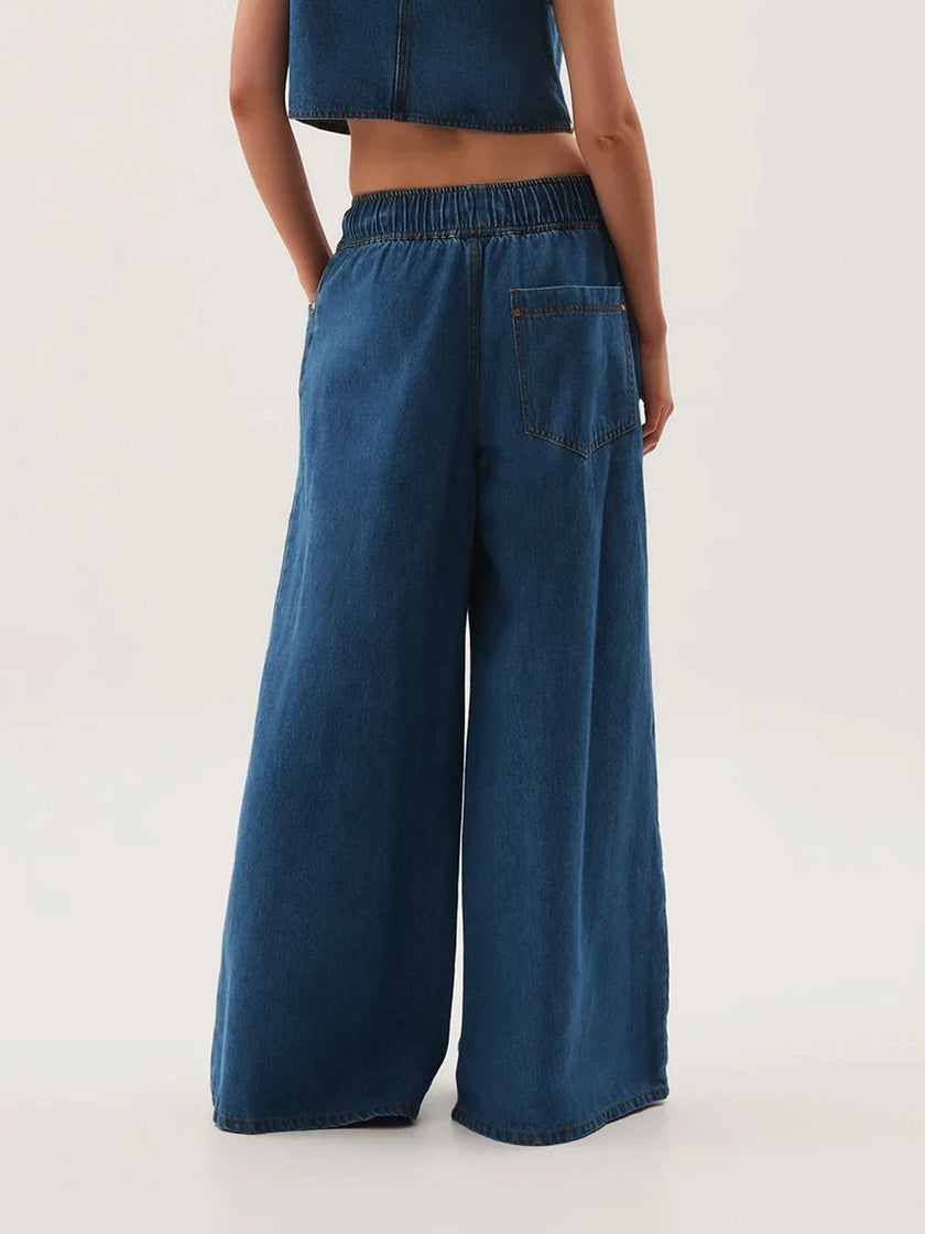 Denim Jeans Women Wide Leg Drawstring