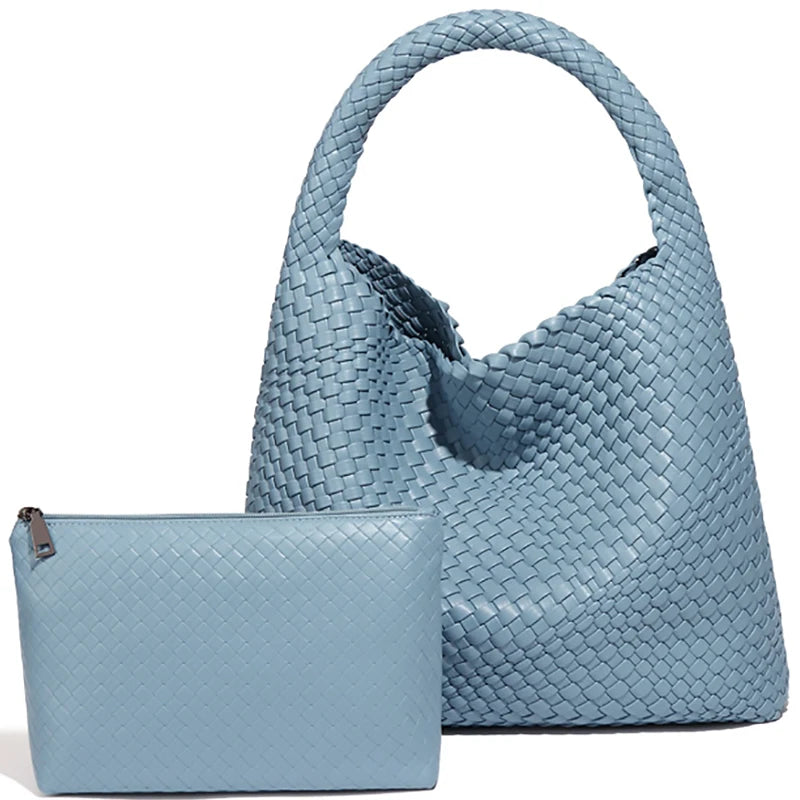 Ingrid | Handwoven Faux Leather Tote Bag with Clutch – Chic & Spacious