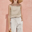FJØRNA satin-trimmed linen cami top with delicate straps and a soft, breathable fabric for comfortable wear