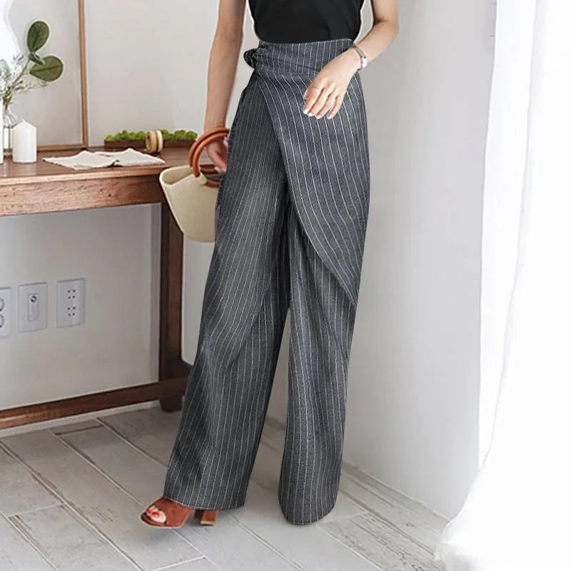 FJØRNA women's high waist cotton wide leg trousers, stylish and comfortable pants with a relaxed fit and flowing silhouette.