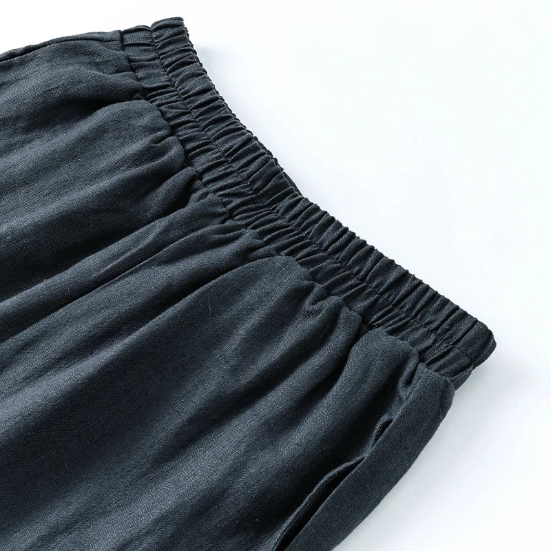 Linen Wide Leg Trousers Women Drawstring Pull-On