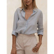 FJØRNA women's linen blouse, lightweight and breathable tops for women, featuring a relaxed fit and natural fabric texture.