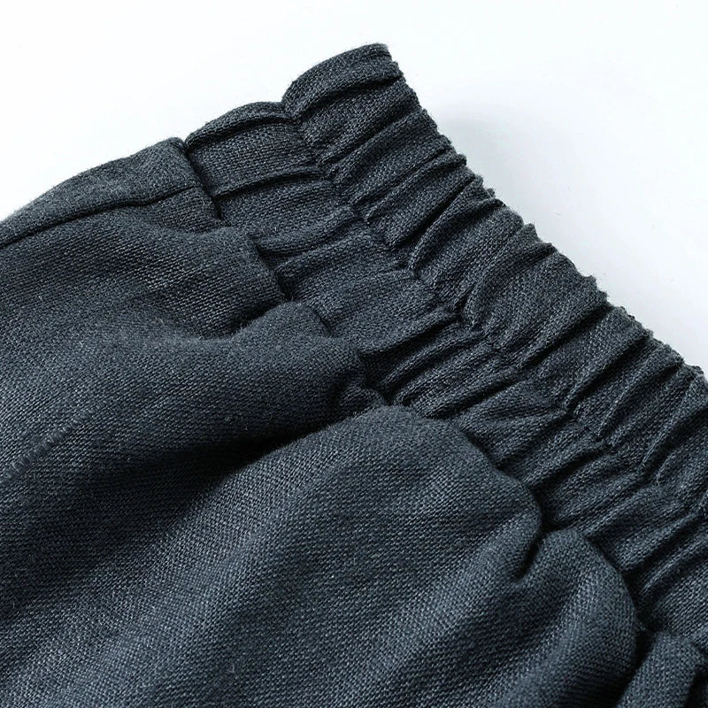 Linen Wide Leg Trousers Women Drawstring Pull-On