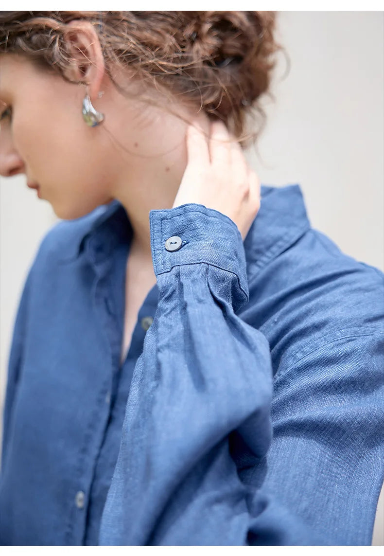 FJØRNA women's linen blend shirt, casual tops with a relaxed fit and lightweight fabric, shown in a neutral color.