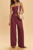 FJØRNA women's knit wide leg trousers from co-ord set, soft textured pants with relaxed fit and high waist, casual and stylish.