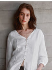 Linen Blouse Women V-Neck