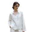 FJØRNA women's linen polo top with collar, lightweight and breathable short-sleeve blouse for casual or smart-casual wear.