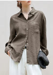 FJØRNA women’s linen blend shirt featuring a relaxed fit, lightweight fabric, and casual style, perfect for spring and summer wear.