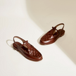 FJØRNA women's Italian leather woven slingback sandals with open heel and summer design, stylish and comfortable footwear.