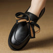 FJØRNA women's handcrafted leather loafers with cushioned insoles, stylish slip-on shoes for women, black color, detailed stitching