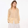 FJØRNA women's linen V-neck shirt, lightweight and breathable top with a relaxed fit, perfect for casual wear.