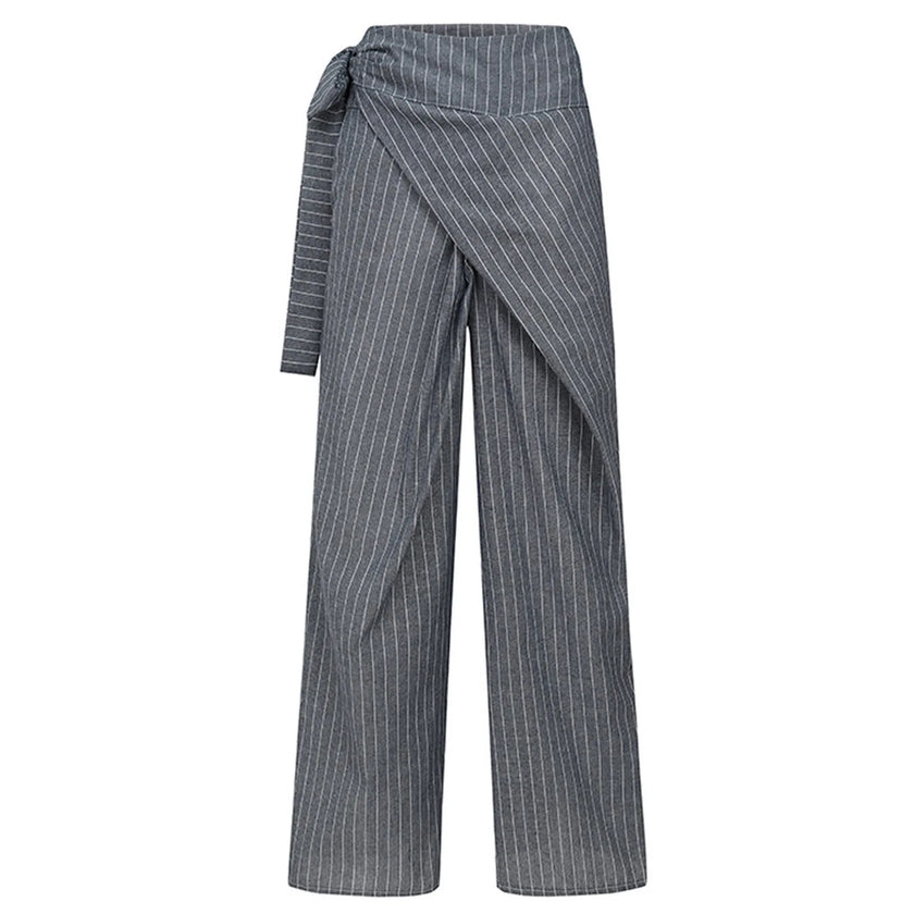 High waist cotton wide leg trousers for women by FJØRNA, showcasing relaxed fit and comfortable style.