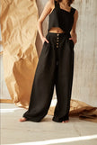 FJØRNA women's knit trousers with wide-leg design and elastic waist, stylish and comfortable pants for women.