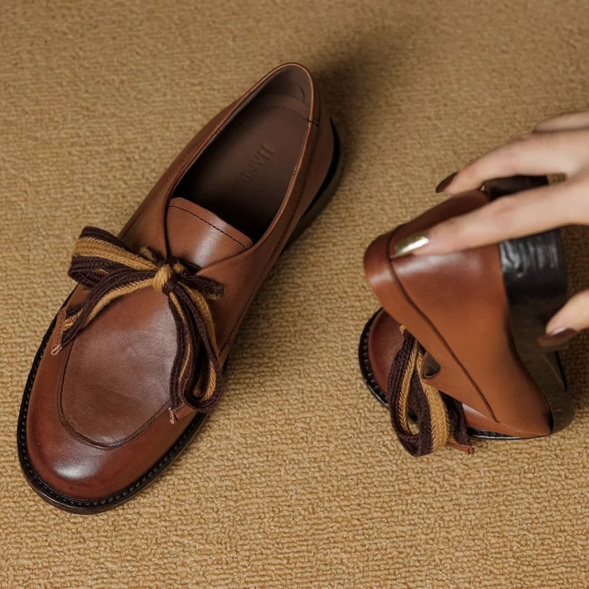 Handcrafted women's leather loafers by FJØRNA with cushioned insoles, stylish and comfortable shoes for everyday wear.