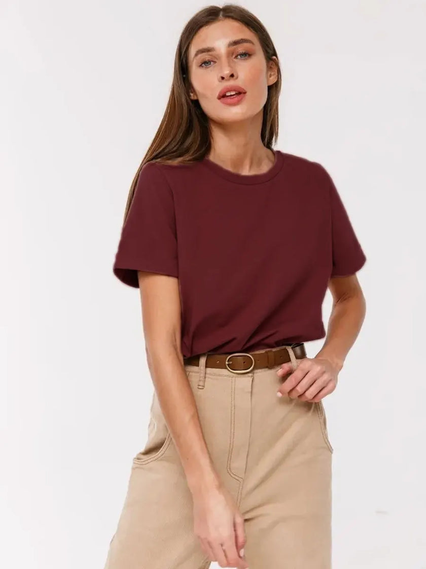 FJØRNA women's cotton T-shirt, casual tops with a comfortable fit, white fabric, and short sleeves, ideal for everyday wear.