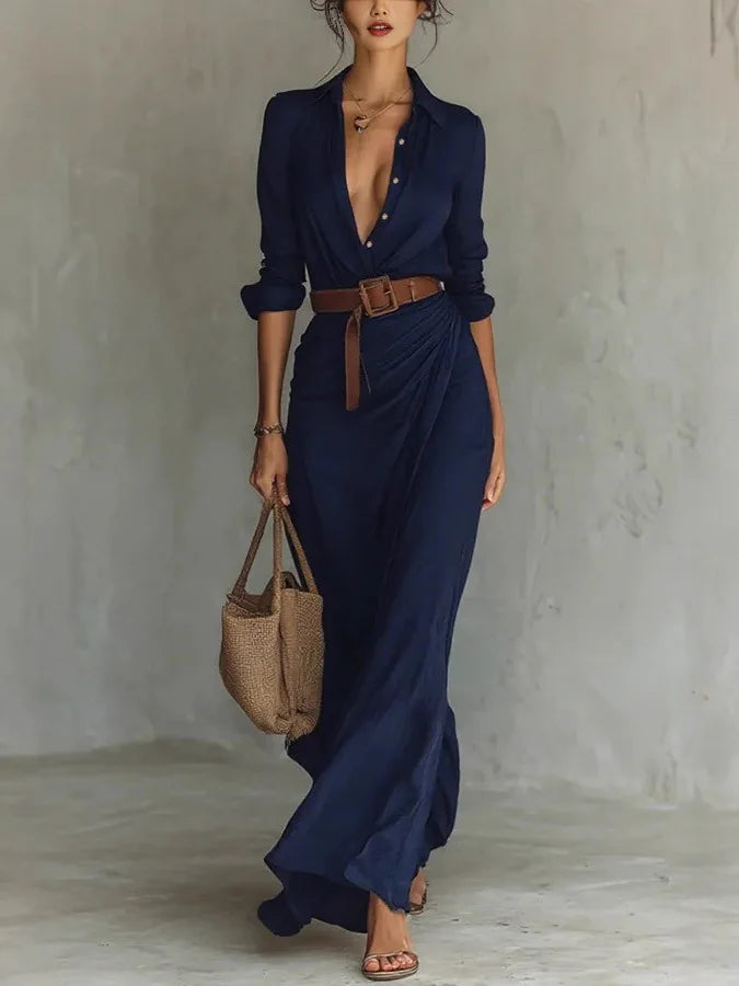 FJØRNA Anderson Wrap Maxi Dress in white, flowing maxi dress with a wrap design and elegant silhouette on model.