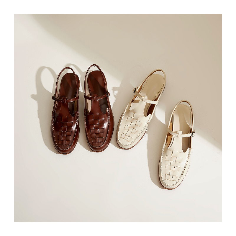 FJØRNA women's Italian leather slingback sandals with woven summer design, stylish open-toe shoes for warm weather.
