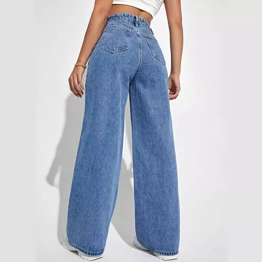 Blue Wide Leg Jeans Classic Fit